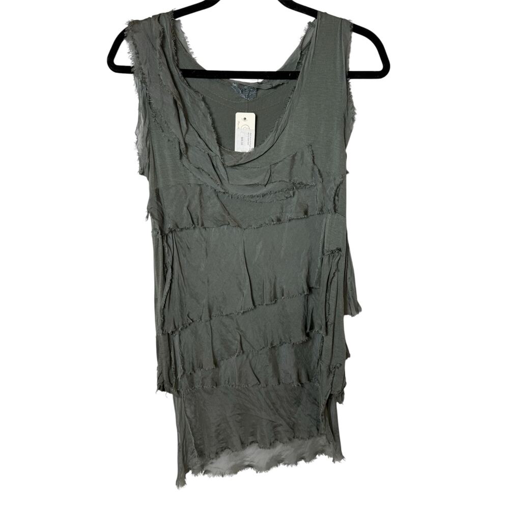 NWT Italian Boutique GiGi Silk Ruffle Top S Sage Green Boho Lagenlook Fairycore